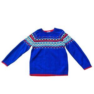 Hanna Andersson Kids Blue Fair Isle Sweater 100% Cotton Size 130